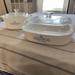 Set Of Two Vintage Corningware Bakers With Glass Lids (kitchen)