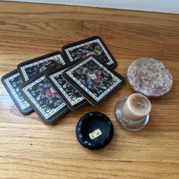 Decorative Assortment Including Stone Coaster, Candle Holders, & More (DR) (HW15)