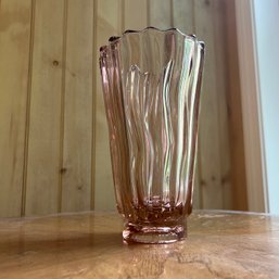 Vintage Pink Glass Wavy Vase (Porch)