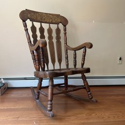 Lovely Vintage Wood Stenciled Large Rocking Chair (DR)