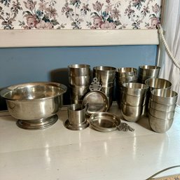 Huge Lot Of Vintage Pewter Cups & Other Pewter Pieces (Dining Room)