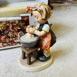 Vintage Goebel Figure Of Girl Washing Doll With Box (Living Room)