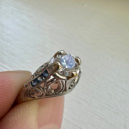Vintage Style CZ Ring With Sapphires (DR)