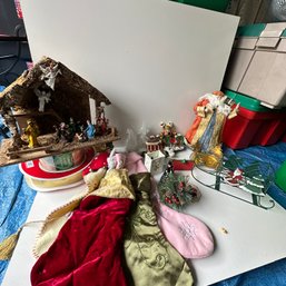 Assorted Holiday Decor Including Vintage Nativity Scene In Need Of Repair (Gazebo)