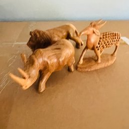 Trio Of Carved Wood Animal Figures (Living Room)