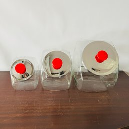 Set Of Three Glass Canisters With Metal Lids (CMH)