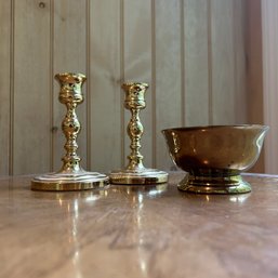 BALDWIN Brass Candlestick Holders With Small Footed Bowl (Porch)