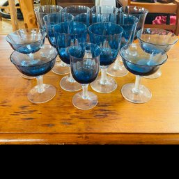 Gorham Blue Crystal Glasses Lot (Barn Upstairs)