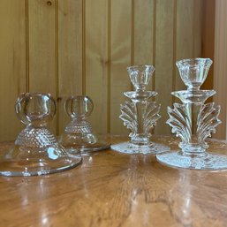 Two Pairs Of Vintage Glass Candlestick Holders (Porch)