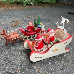 Pair Of Vintage Plastic Santa Figures With Sleighs (Garage)