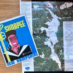 Vintage NH Ski Advertisements: Mount Sunapee, Hunter. Plus Lake Sunapee Navigational Chart (44226) (office)