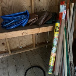 Tarps, Weed Blocker, Driveway Markers, & Wooden Stakes (Shed)