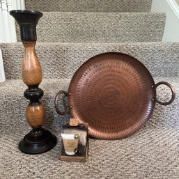 Decorative Metal Tray & Candle Holder Plus New Tuscan Hills Moisturizer And Socks (LR)