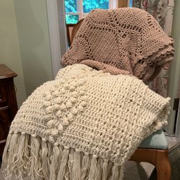 Pair Of Hand Knit/Crochet Vintage Blankets (BR)