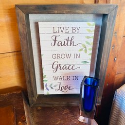 Decorative Sign And Blue Glass Vase (Barn Upstairs)