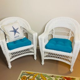 Pair Of Solid, Good Quality, Resin White Chairs With Pads & Pillow (BSMT)