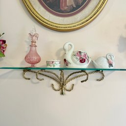 Ladies Vintage Vanity Lot, Inc: Pink Glass Perfume Bottle, OTAGIRI Porcelain Box, Decorative Swans - MB