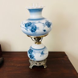 Vintage Blue Floral Hurricane Lamp (Bedroom 1)