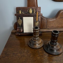 Vintage Note Paper Holder And Wooden Candlestick Holders (Upstairs 2)