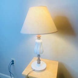 MCM White Milk Glass Table Lamp With Pretty Swirled Base (BSMT)