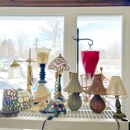 Shelf Lot Of Various Lamps And Candle Holders, Decor (Living Room)