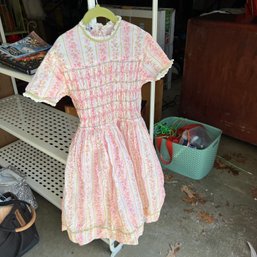 Vintage Polly Flinders Hand Smocked Girl's Dress With Crinoline Lined Skirt (Loc. 9)
