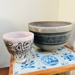 Pottery Bowl And Signed Pottery Pot (Mudroom)
