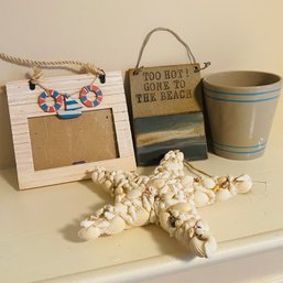 Beach Themed Goodies! Starfish Made Of Shells, Frame, Vase & Sign (BSMT)