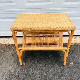 Vintage Wicker End Table With Magazine Or Book Rack (CMH)
