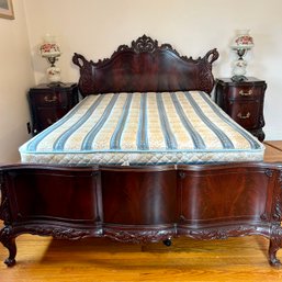 Beautiful Vintage Carved Wood With Swan Full-Sized Bed Frame (MB)