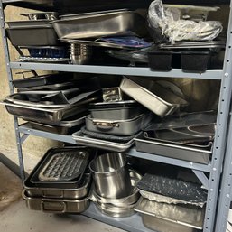 Shelf Lot: Metal Cooking Racks, Pans, Etc, Bottom 3 Shelves (62916)(Left)