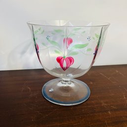 Vintage Orrefors Sweden Crystal Bowl With Hand Painted Floral Vine (CMH)