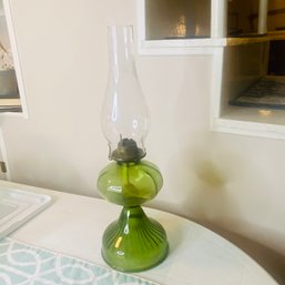 Beautiful Green Glass Bottomed Oil Lamp (BSMT)