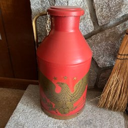 Red Metal Milk Can With Eagle (den)