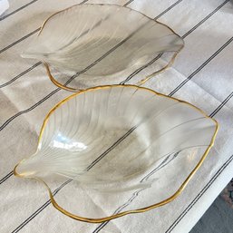 Frosted Glass Leaf Serving Dishes With Gold Rims (kitchen)