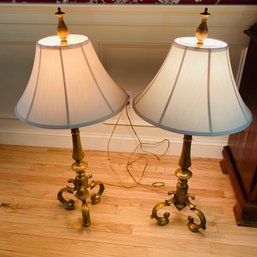 Pair Of Tall Metal Base Table Lamps (Dining Room)