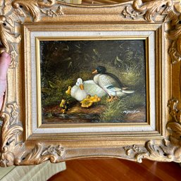 Stunning Artist Signed Painting In Ornate Gold Frame, Family Of Ducks, Easel Not Included (GR)