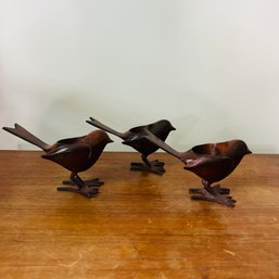 Set Of Three Metal Bird Votive Holders