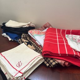 Linen Lot Including Embroidery, Table Runner, Valances (LR)