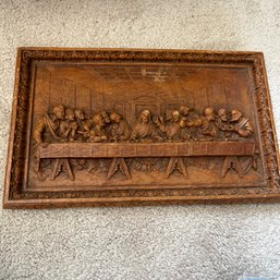 Religious Art Vintage Decorative Wooden Wall Relief Plaque 'Last Supper' (Living Room)