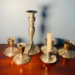 Lot Of Mixed Candlesticks Including Towle Weighted Silver & Pewter (Living Room Under Table)