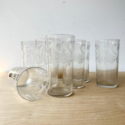 Lovely Set Of 7 Vintage Etched Glasses (IS)