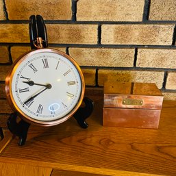 Decorative Copper Kitchen Items Lot - Clock And Recipe Box (Basement 1)