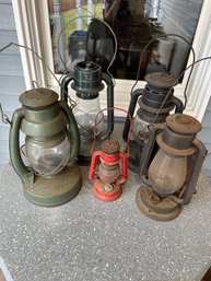 Lot Of 5 Kerosene Lanterns Embury, Dietz, Rayo, Fever Hand (porch