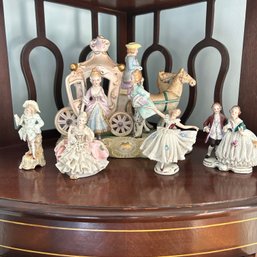 Large Lot Of Vintage Dresden Porcelain Ceramic Dolls, Collectible Dresden Germany Figurines (LRoom)