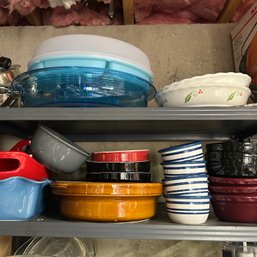 Colored Ceramic Bakeware & Serving Pieces - 2 Shelves (LEFT)