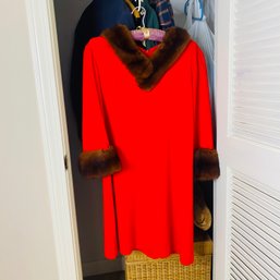 Vintage, Glamourous Small Red Dress, Fur Lined On Neck & Sleeves (BSMT)