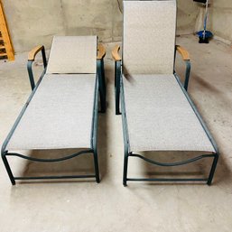 Pair Of Metal And Teak Outdoor Chaises (Basement)