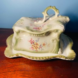 Vintage Porcelain Floral Cheese Keeper Dish (Living Room)