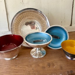 Colorful Enamel Filled Silver Plate Vintage Serving Pieces (JM)
